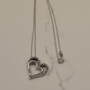 925 Silver Double Heart Pendant Necklace 18"
